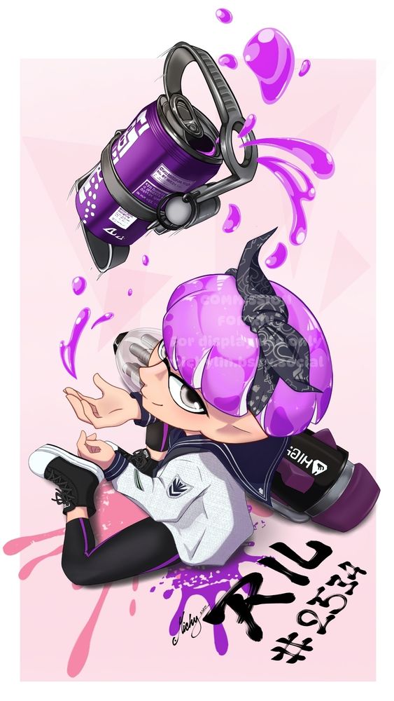 Inkling with their fizzy bomb and Ballpoint splatling. "commission for riv, for display use only"