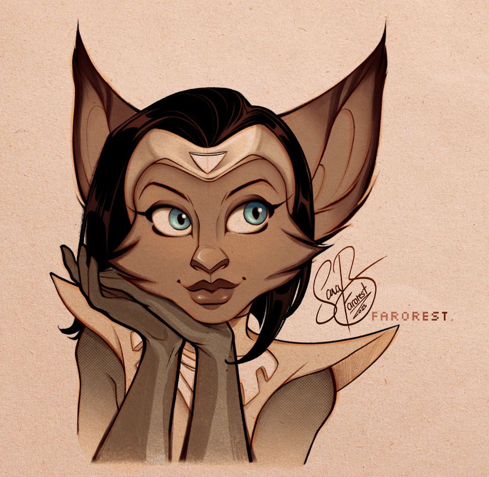 Sepia semi-rendered sketch of Sasha Phyronix from Ratchet and Clank
