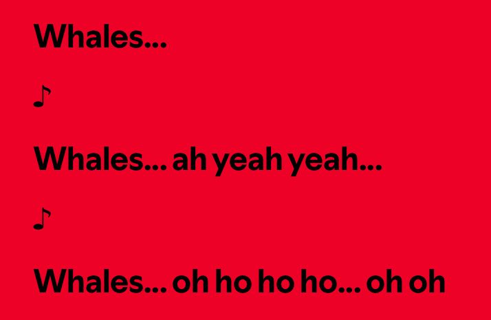 Whales…

Whales… ah yeah yeah

Whales… oh ho ho ho… oh oh