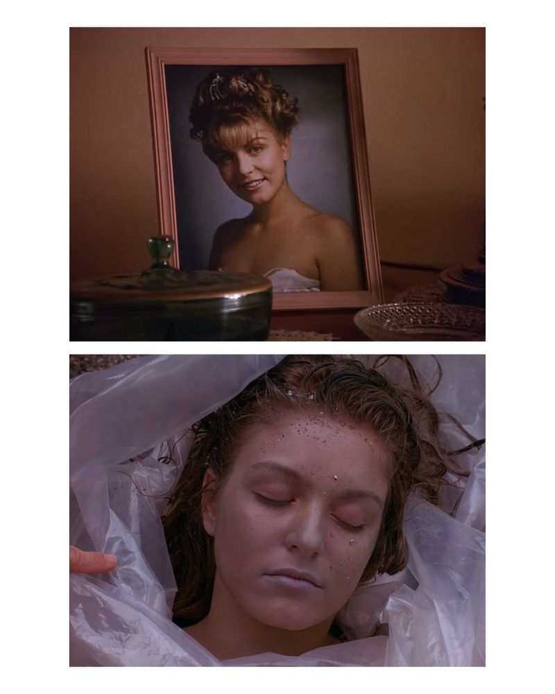 two images of Laura Palmer from Twin Peaks