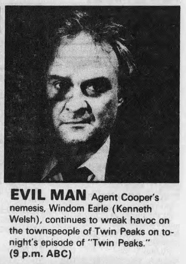 Newspaper ad featuring Windom Earle played by Kenneth Welsh
