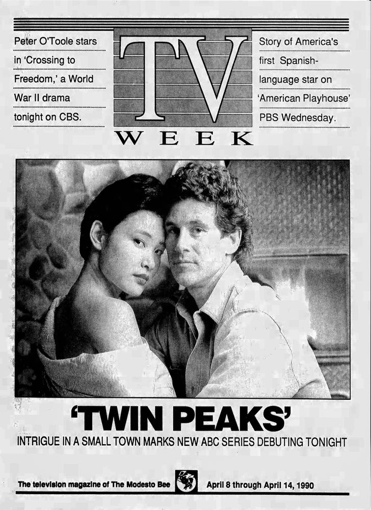 Cover of The Modesto Bee’s “TV Week” with a photo of Joan Chen and Michael Ontkean