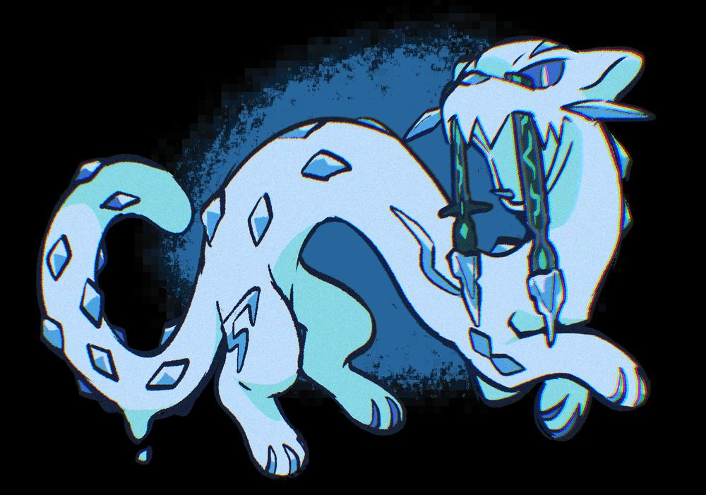 Chien-Pao (Pokemon) on a black background with a blue splotch.