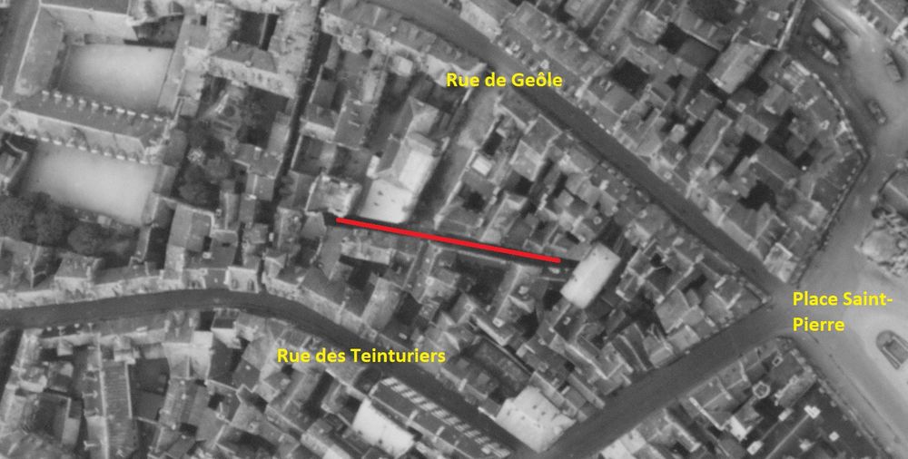 carte de la situation de la rue décrite entre la rue de Geôle et la rue des Teinturiers