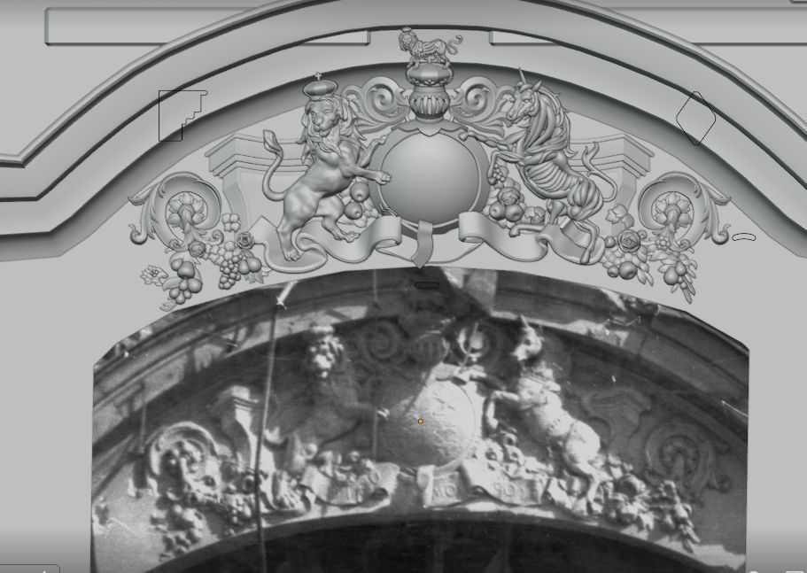 reconstruction en 3D du fronton de l'hôtel d'Angleterre à Caen