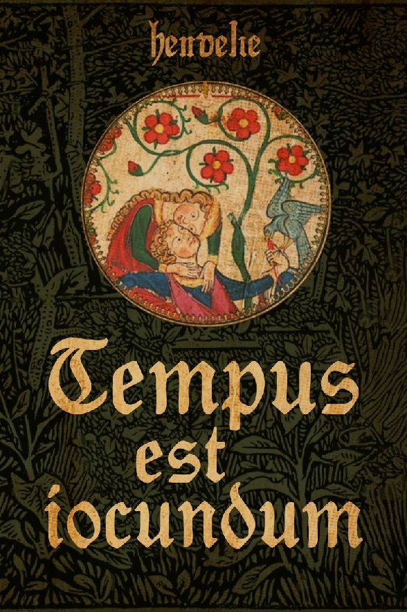 Cubierta de Tempus est Iocunum escrito por Hendelie. La cubierta es de Diego Bober. 
Sigue un estilo medieval, románico/gótico, dos amantes que se abrazan y miran con embeleso y están rodeados de plantas y un pájaro. Al fondo se ve vegetación y la tipografía del título recuerda a la caligrafía medieval. 