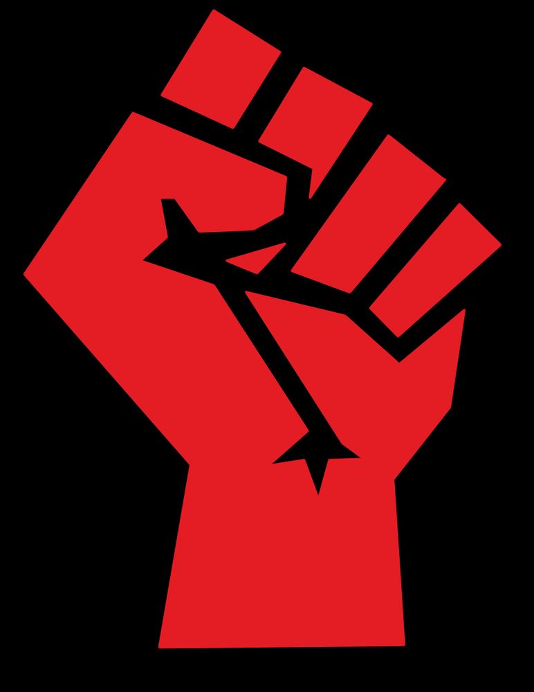Stylized image of a clenched fist raised as a symbol of solidarity