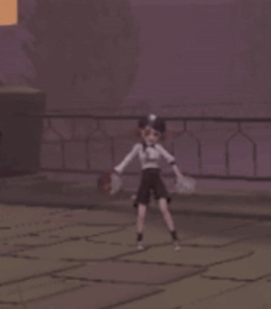 a cheerleader in a video game is standing on a sidewalk with her arms outstretched