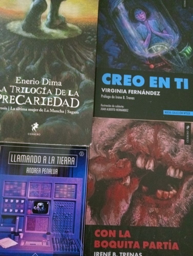 Portadas de cuatro libros editados por Editorial Cerbero 