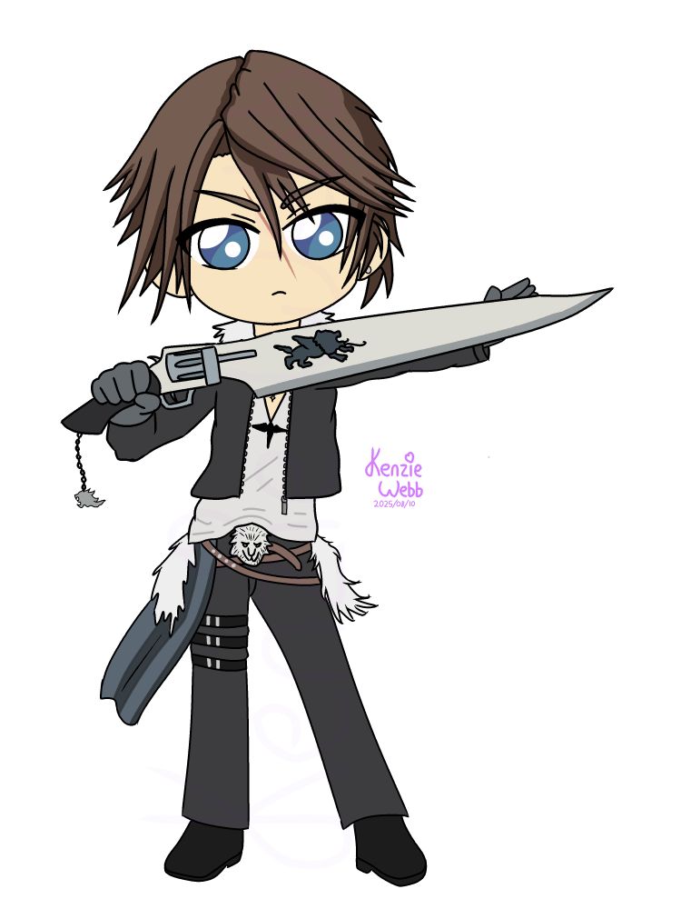 Chibi phone doodle of Squall Leonhart from Final Fantasy VIII.