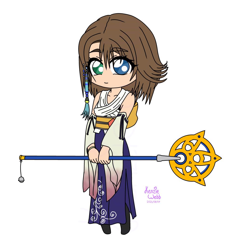 Chibi phone doodle of Yuna from Final Fantasy X.