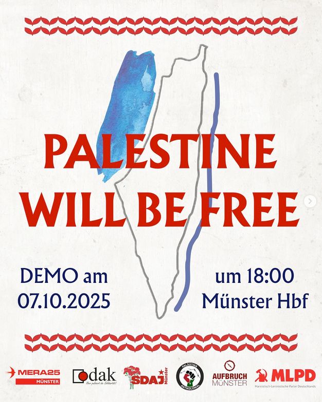 Screenshot of demo poster in Münster on 7.10. with the title "Palestine will be free"