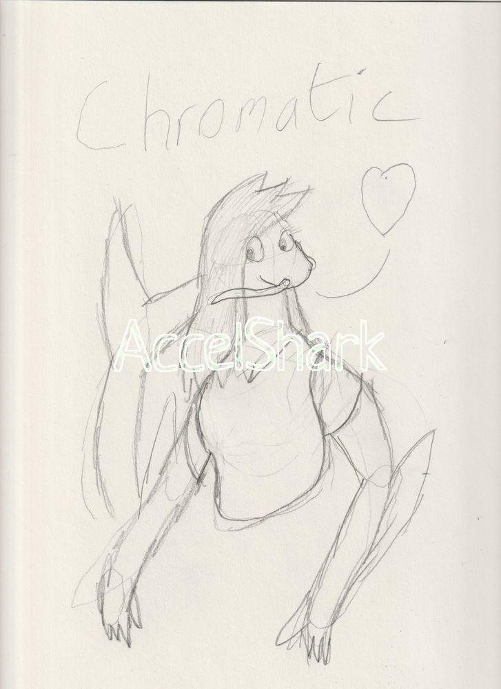 A cartoony sketch of an anthropomorphic female koi fish
