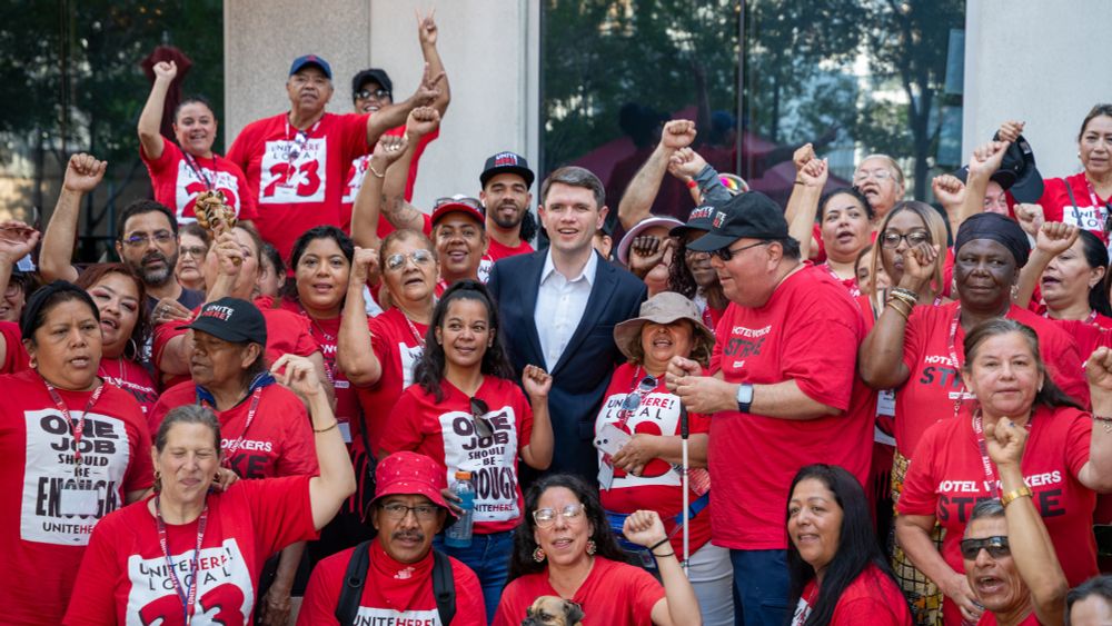James Talarico joins striking hotel workers on the picket line in Houston.
