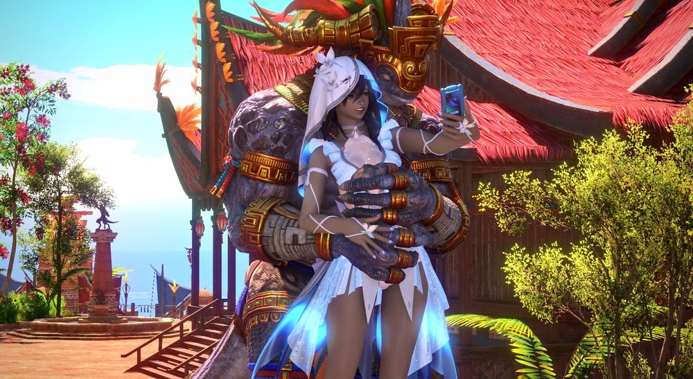 a picture of zoraal ja and ximena doing a selfie together. she wears a veil on her head that belongs to the outfit.