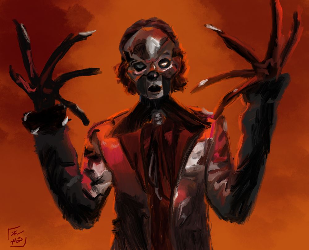 Oil painting of Papa V Perpetua from Ghost with long claws 