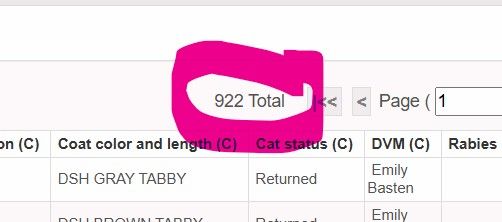 screen snip of what looks like cat records showing total count of 922