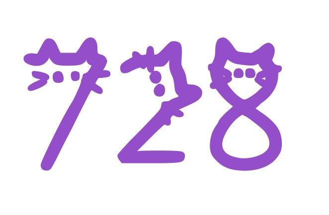 the numbers 728 in a cat font