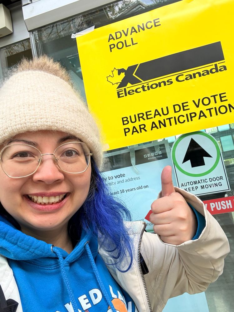 Short line for advance poll 614 right now, Creekside Community Centre at 9:30am on April 20. Come and vote early!