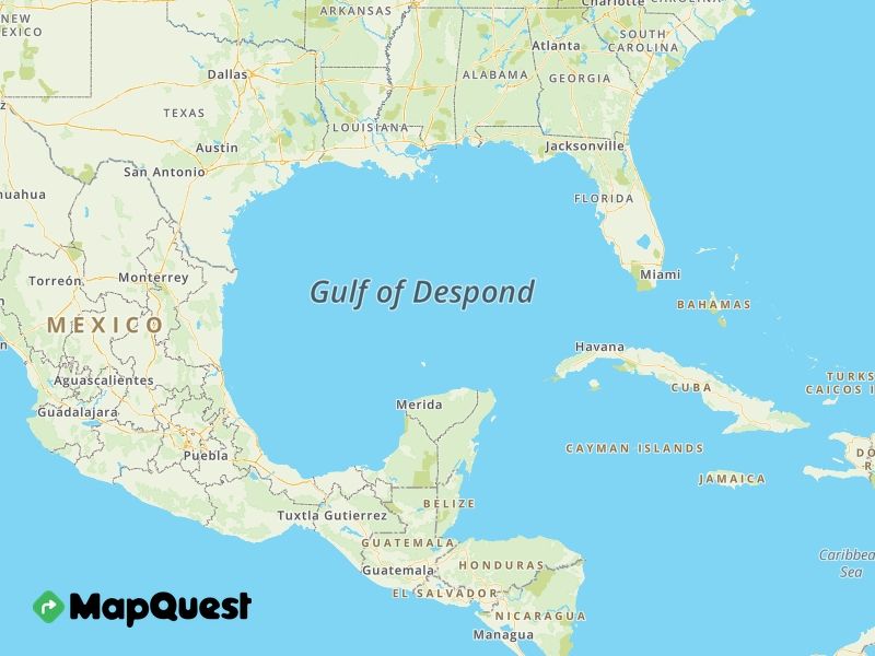 A MapQuest map of the Gulf of Mexico renamed as the Gulf of Despond