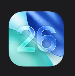 The iOS 26 icon - a very translucent “26” over some wavy blue circles