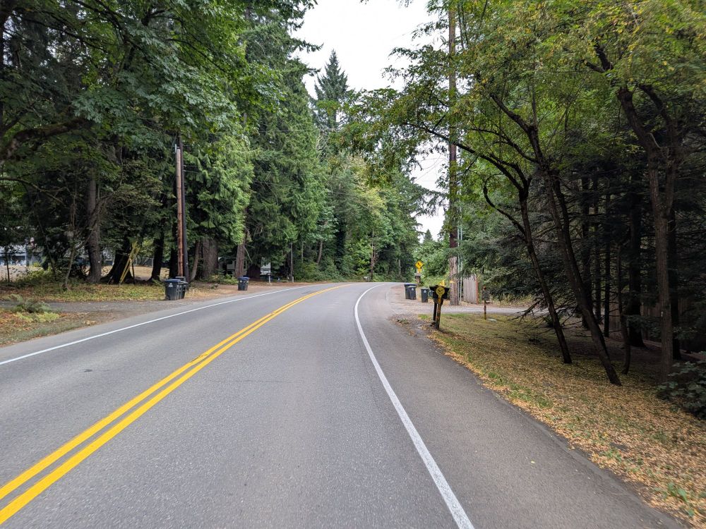 Two lane road that's car light due to temporary road closure