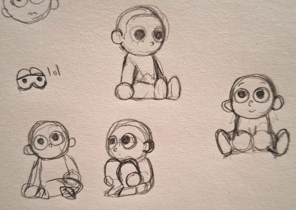 traditional sketches of chibis sitting in various poses.
