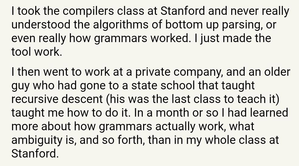 Hacker News comment on Stanford's compiler class