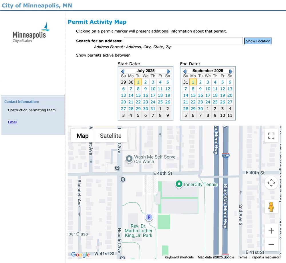 Map showing no permit filed for right of way obstruction at the location in this thread between July 1 and September 1