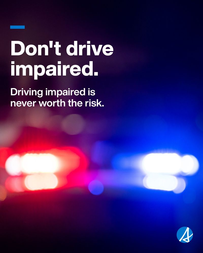 Image of emergency lights. Text reads Don't drive impaired. Driving impaired is never worth the risk. The Alberta government logo is in the bottom right. 