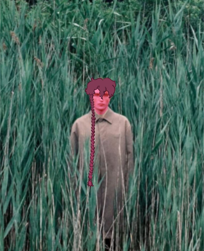 Robert with pink skin and Tooth (my OC) hair