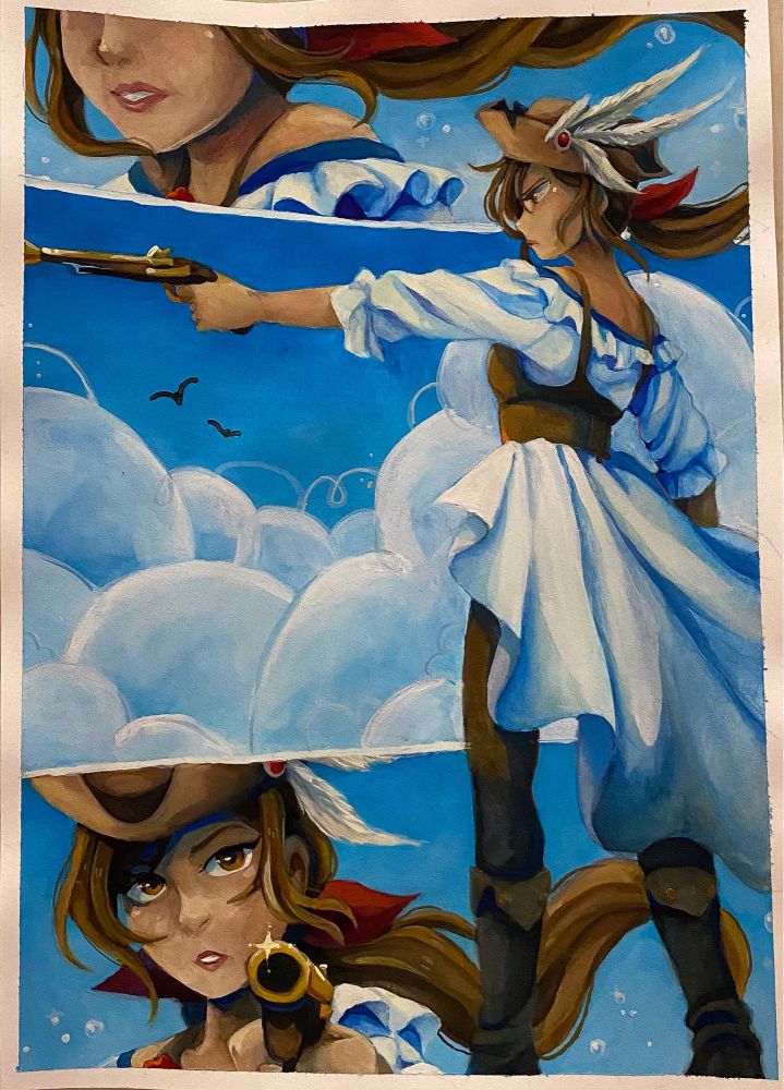 a comic inspired painting of my pirate original character Zaya