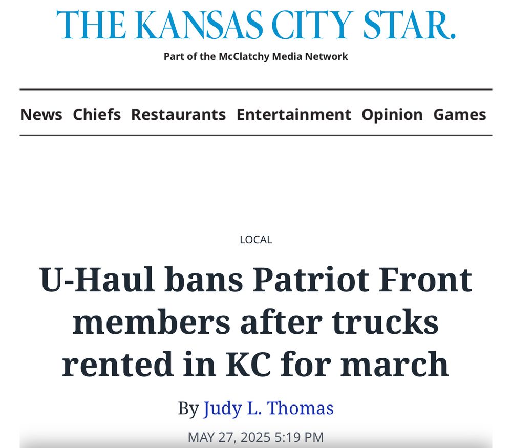 From the Kansas City star: U-Haul bans, patriot front members after trucks rented in Casey for March

