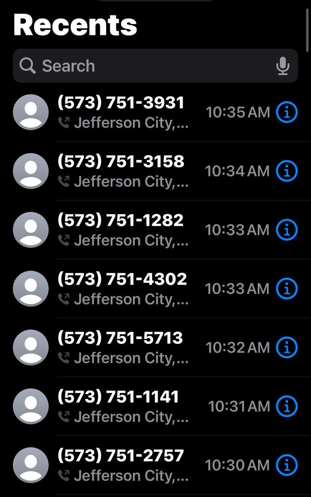 A screenshot of the phone numbers for Senators in Missouri who are on the Public Safety committee and hearing senate bill 72
