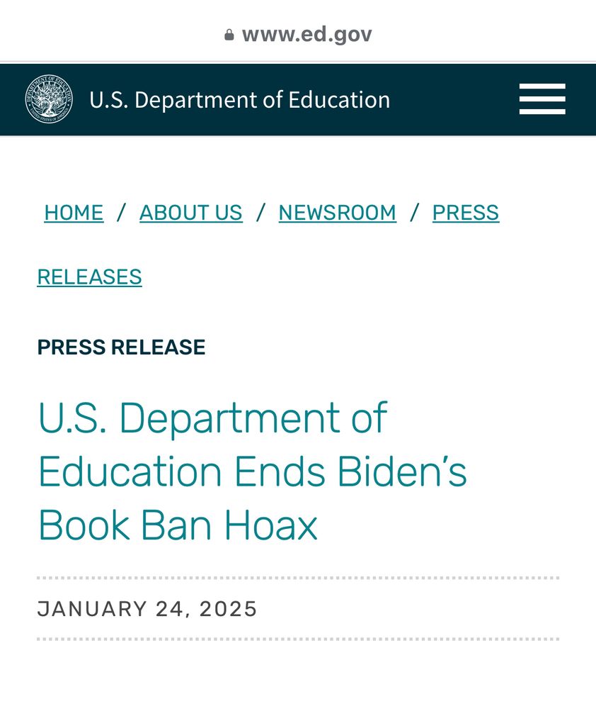 A screenshot from the US Department of education, saying the US Department of Education and Biden’s book ban hoax.
