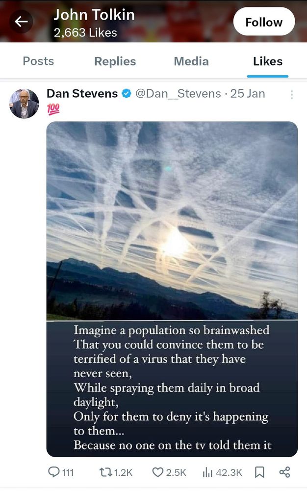 Tweets von Tolkin über verschiedene Verschwörungstheorien 