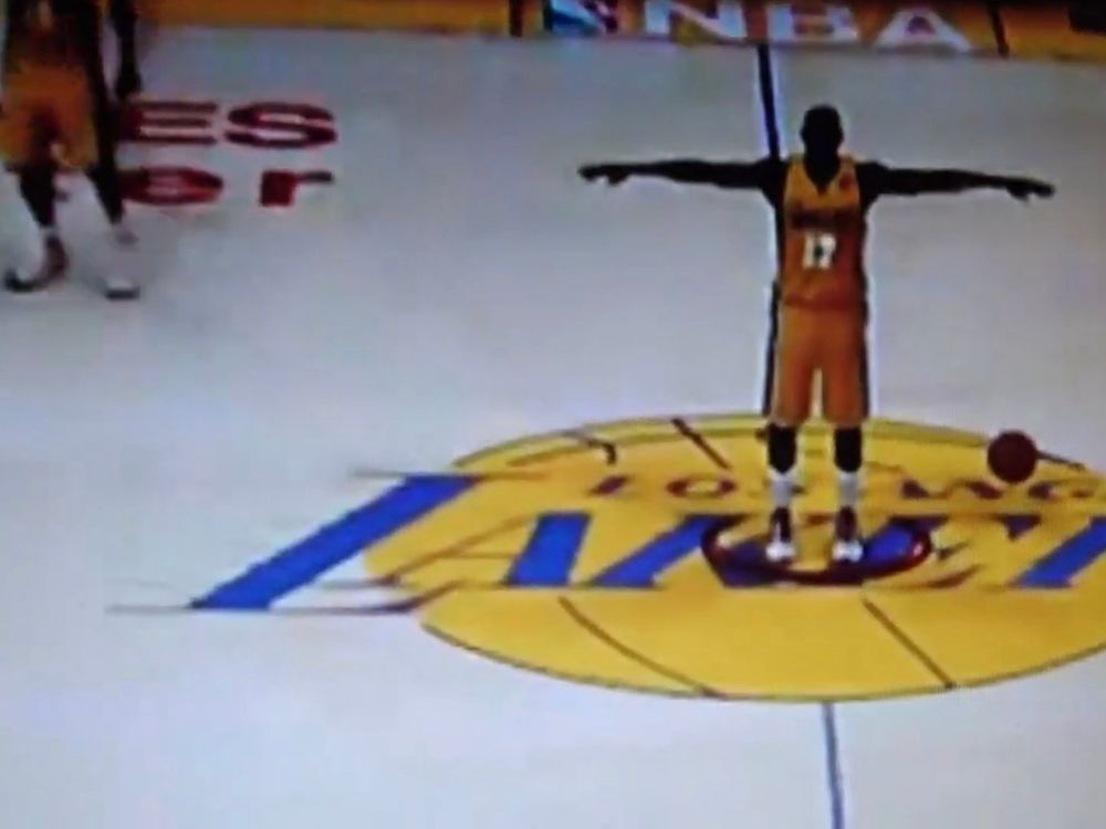Notorious glitch in NBA Elite Eleven video game. Wes Bynum standing. 