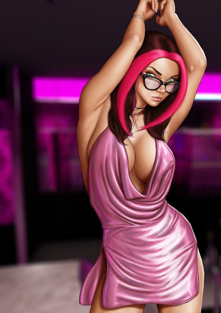 Drawing of a woman wearing a metallic dress dancing