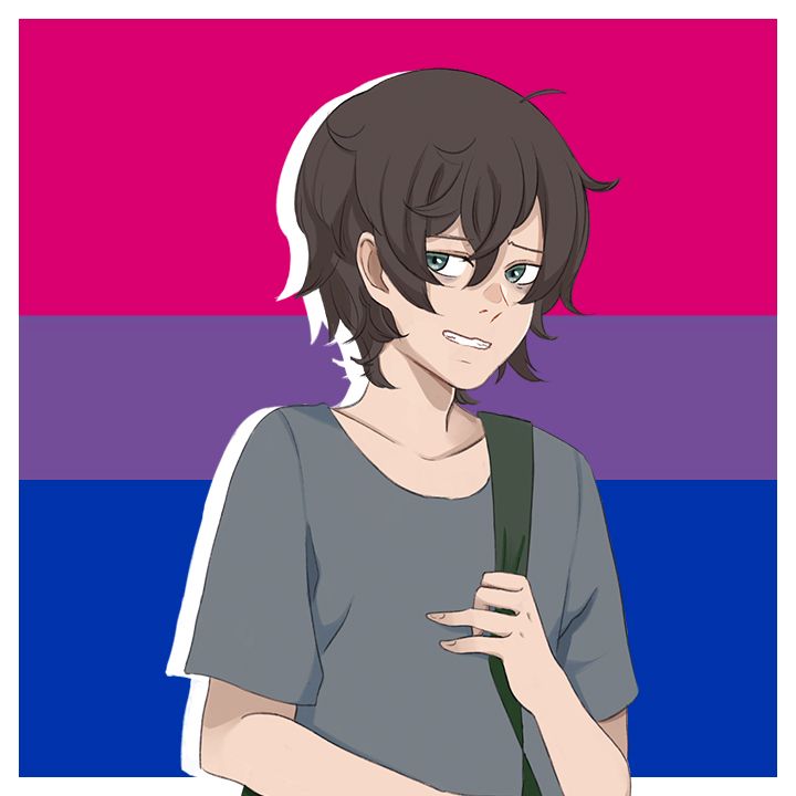 A man (Patient Z) standing in front of both the bisexual Pride flag