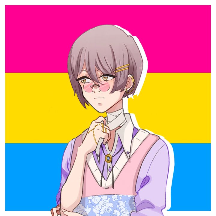 The character "Patient C" against the pansexual Pride flag.