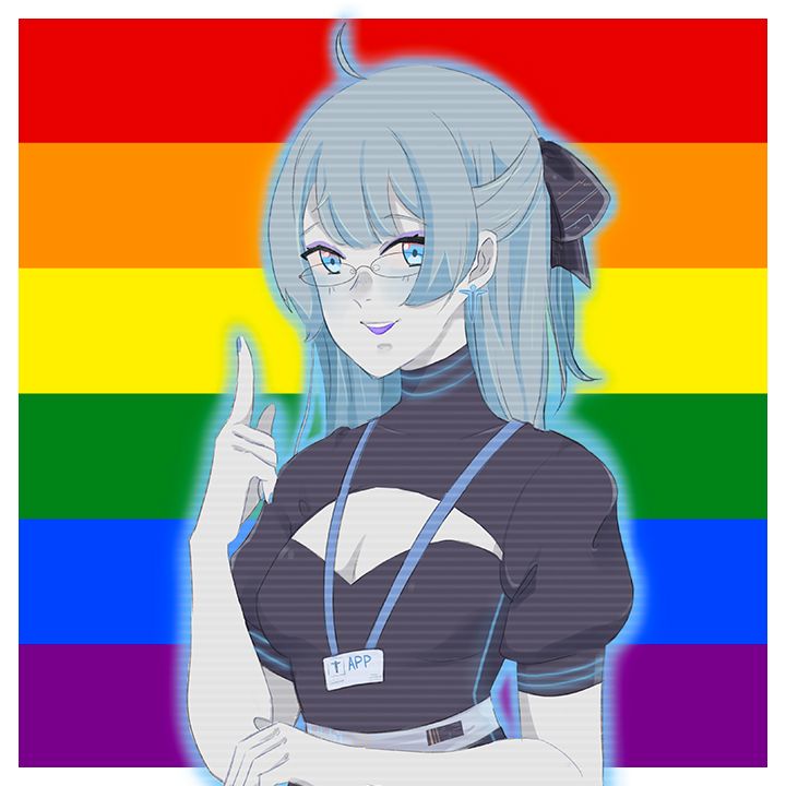 The character "App" against the Pride flag.