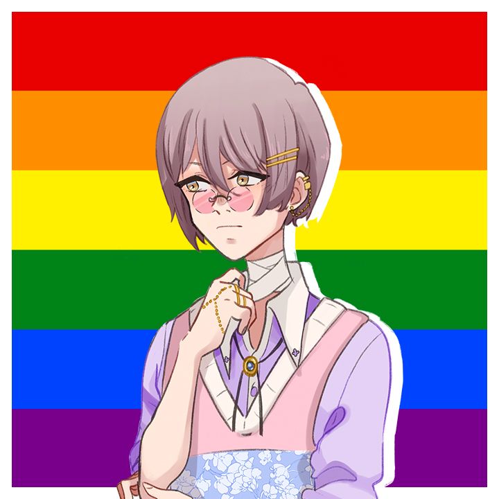 The character "Patient C" against the Pride flag.