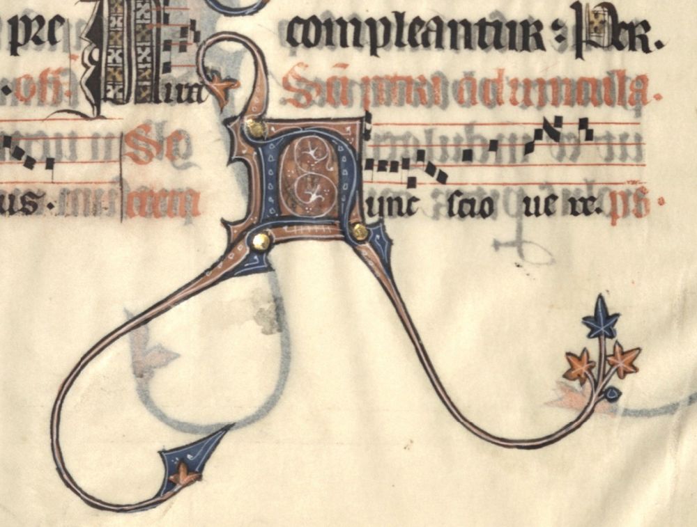 Mass introit for Petri ad Vincula, from a page of the Beauvais missal in Albany, NY https://fragmentarium.ms/view/page/F-jfyx/2850/32642