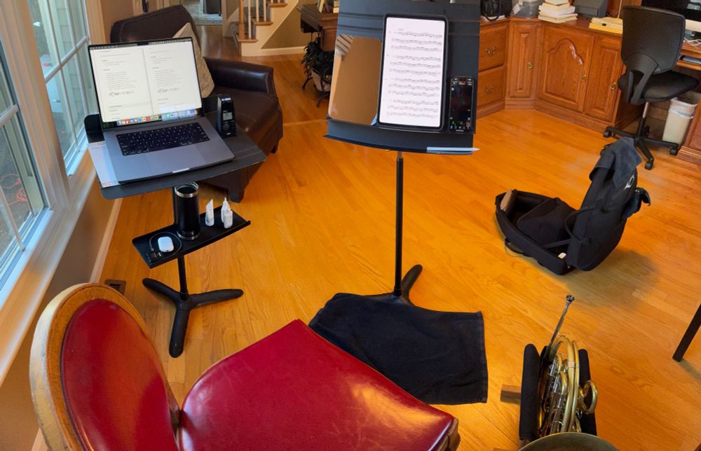 Horn-related gear close to my practice chair