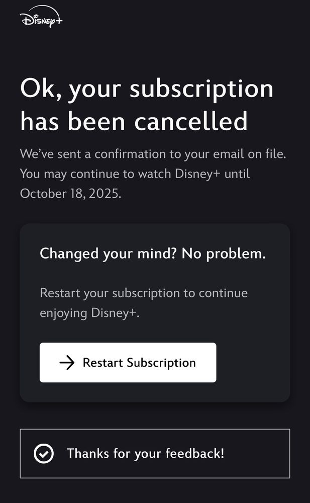 Photo of Disney+ bundle cancellation confirmation. Fuck Disney for being spineless cowards. 