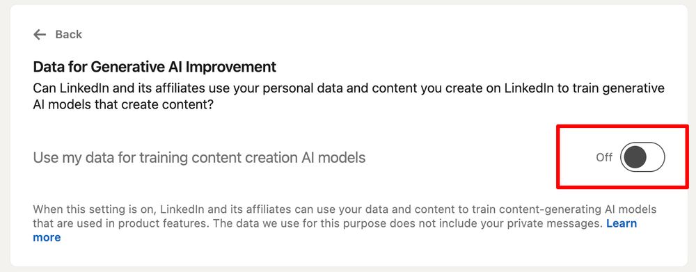 Screenshot of 'Data for Generative AI Improvement' panel