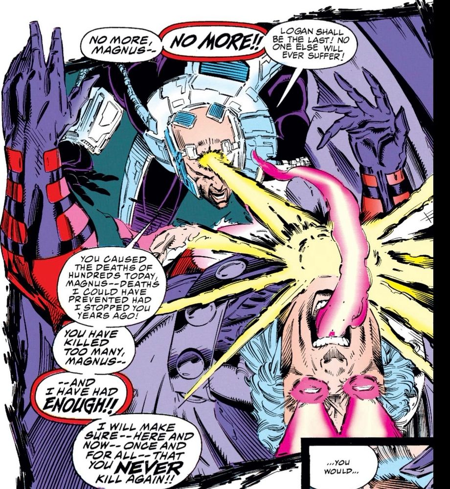 Panel from X-Men #25 where Xavier wipes Magneto’s mind.