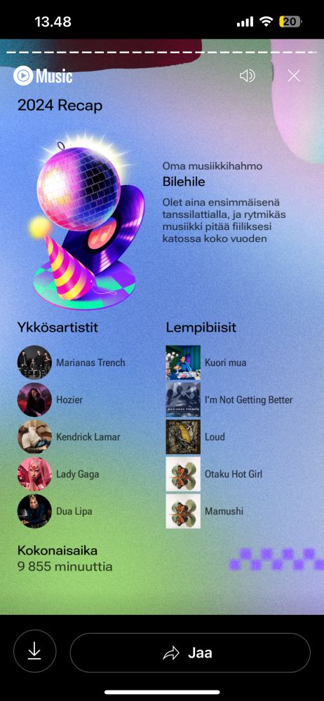 YouTube Music recap showing my stats for the year