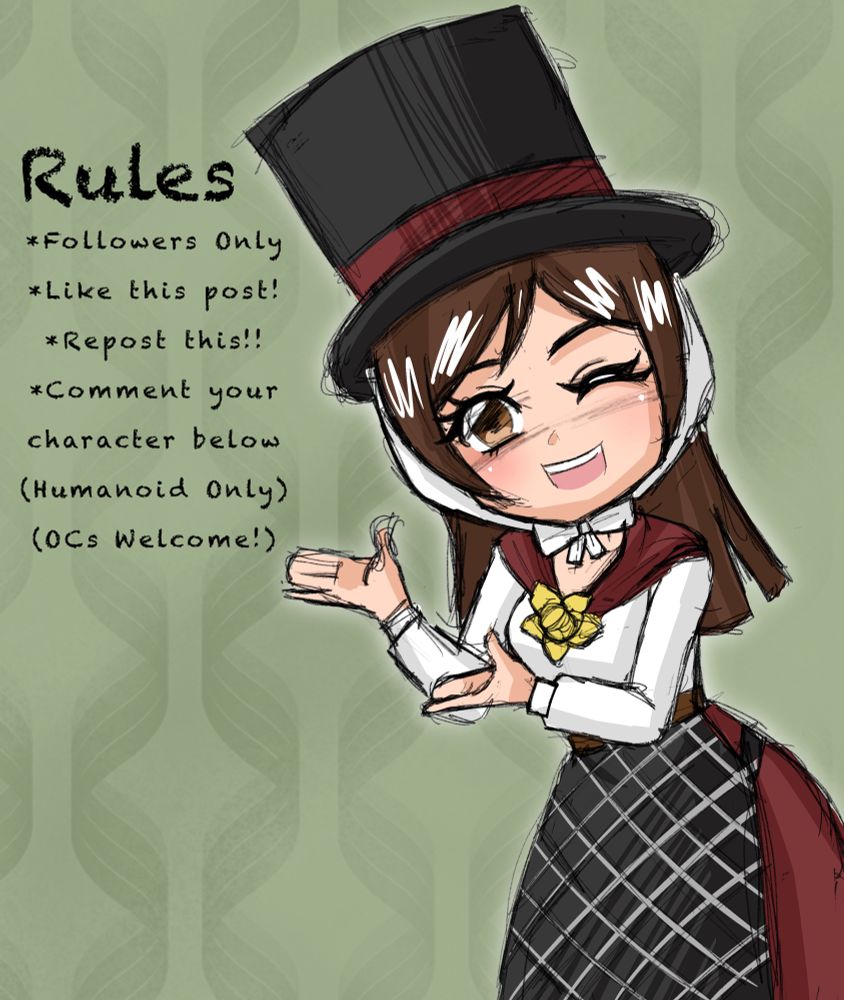 My Welsh OC showing off the rules:
Followers only, Like the post, Repost, and Comment your character! Humanoid only and OCs are welcome! 