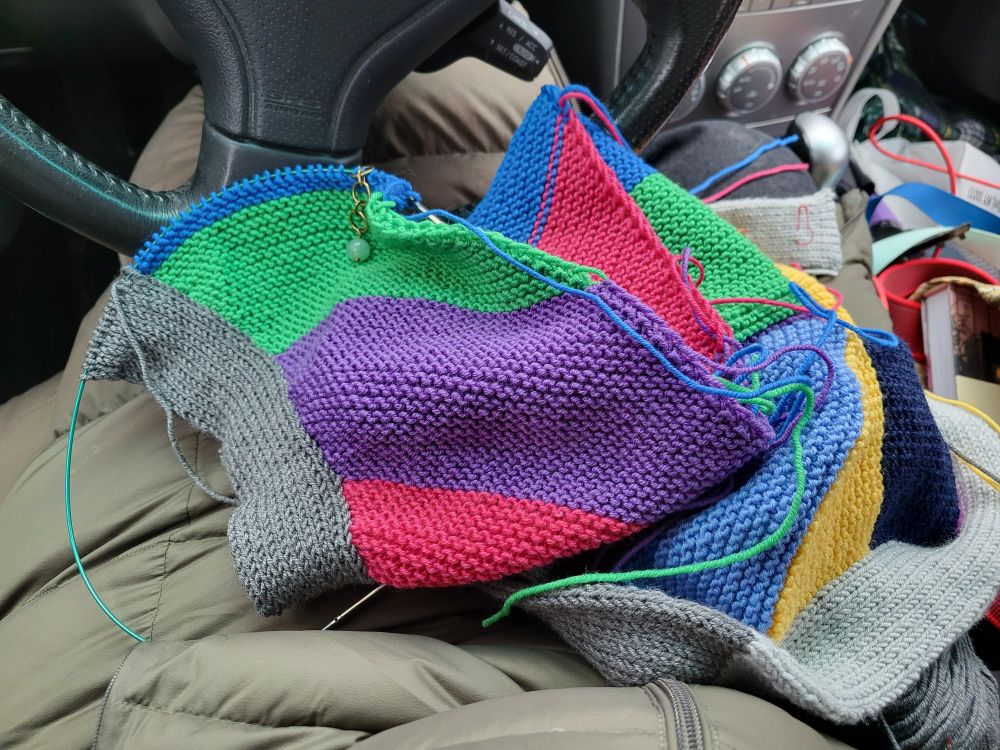 Garter stich knit in different bright colors. 